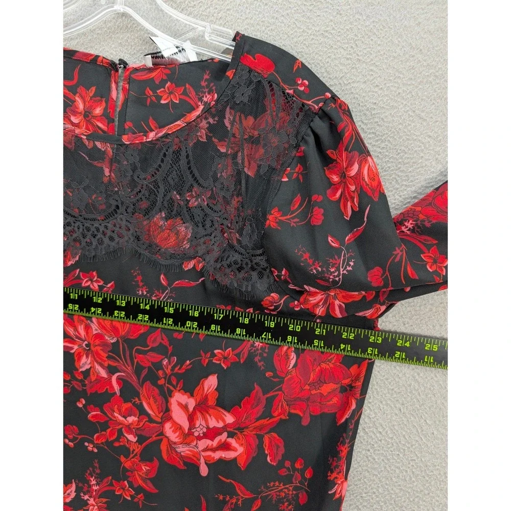 Carmen Marc Valvo Floral Long Sleeve Top Women's XL Black Red Lace Whimsigoth - Picture 7 of 12